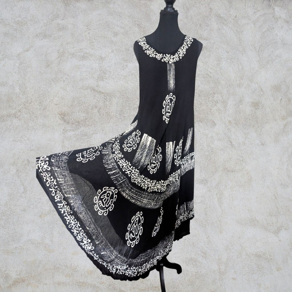 Vintage Jessica Taylor Black & White Batik Beach Dress Maxi Boho 90s OS - Picture 2 of 9